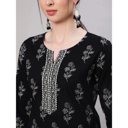 Varaya Black Cotton Kurta